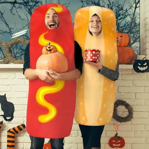 Chicingyou 2 Pcs Hot Dog and Bun Costume Halloween Hot Dog Adult Costume