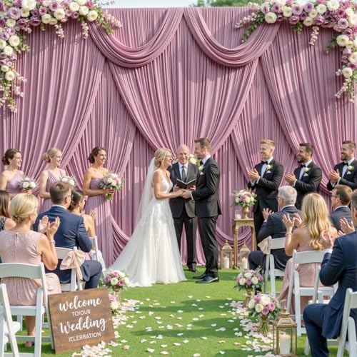 8 Panels Dusty Pink Backdrop Curtain for Wedding Parties Wrinkle Free Pink Photo Curtains Backdrop Drapes Fabric Decoration for Birthday Party Baby Shower 40ft(W) x 10ft(H)