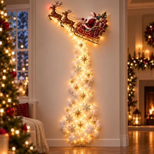 Christmas Magic Trail Wall Light, Santa Sleigh Reindeer Hanging Decoration