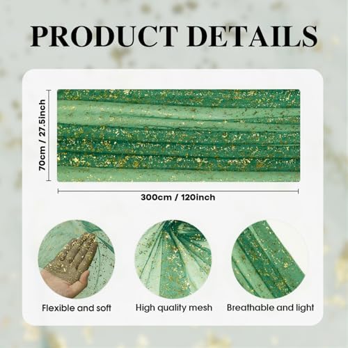 Artoid Mode 6PCS Green Gold Gauze Table Runner 120 Inch 10FT, Glitter Metallic Foil Sheer Dining Wedding Anniversary Holiday Table Decor for Home Party