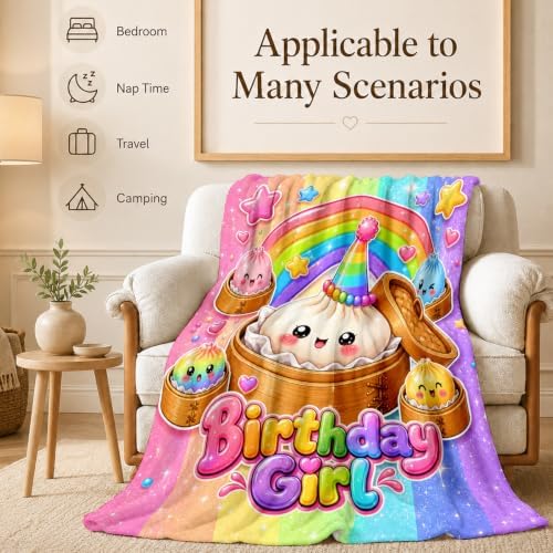Girls Birthday Blanket Dumpling Throw, 40" x 50" Squishy Kid Throws Gift