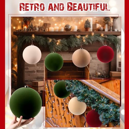 Weysat 4 Pcs 8 Inch Giant Velvet Christmas Ball Ornaments, Earth Tones Mix