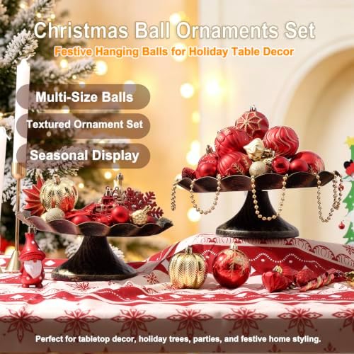 68PCS Christmas Tree Ornaments Set, Red and Gold Christmas Balls and Assorted Decorations, Shatterproof Hanging Ornaments with Hooks for Xmas Tree, Holiday Party Home Decor