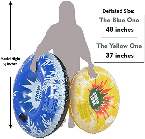 Snow Tube for Winter Sports, Inflatable Snow Tubes for Family, Heavy Duty Snow Sled for Adults, and Snow Toy for Kids with 2 Higher Handles, 48 and 37 Inch Snowflake Snow Tubes (2 Pack)
