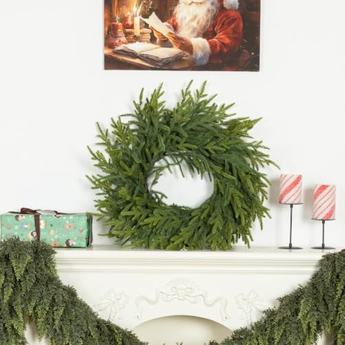 GIAUMA 24"Realistic Artificial Norfolk Pine Christmas Wreath for Front Door