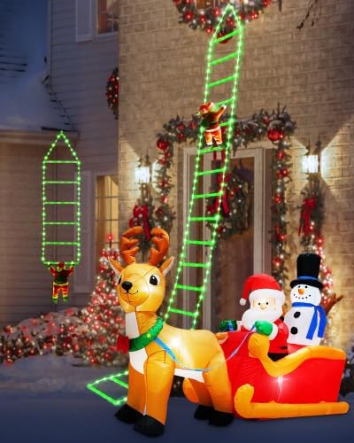 Toodour LED Christmas Lights - 10ft Christmas Decorative Ladder Lights with Santa Claus, Xmas Decorations Light for Indoor Outdoor, Window, Garden, Home, Wall, Xmas Tree Decor - Green