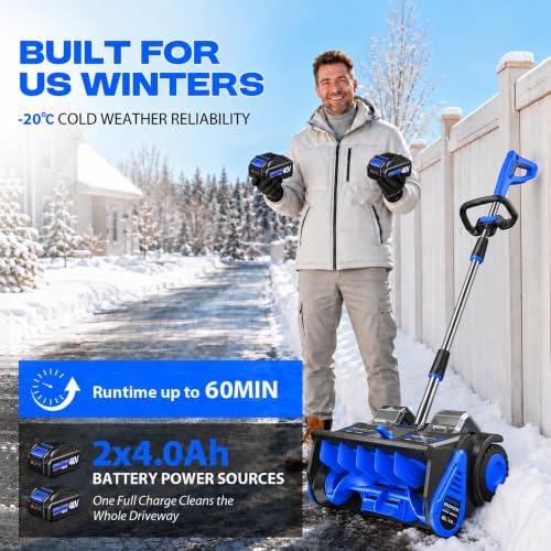Brushless 40V Cordless Snow Shovel, 18" Electric Snow Blower with 2×4.0Ah Batteries & Fast Charger, 30FT Throw Distance for Driveway, Deck, Patio & Walkway