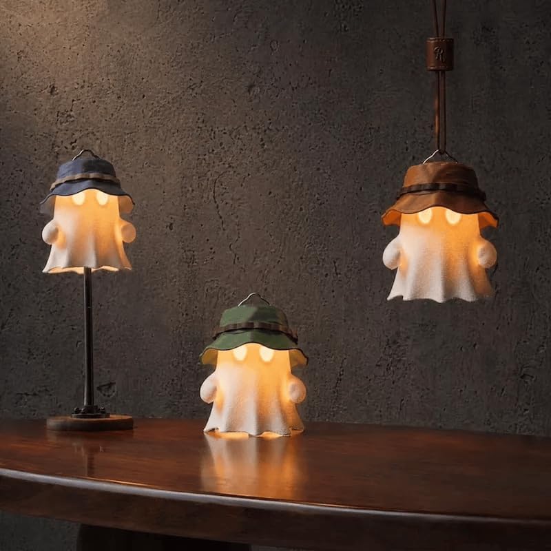 Cute Camping Ghost Night Light, Ghost Squad 3D Printed Lantern Shade Set, Cute Home Decor Squishy Lamp, for Birthday Halloween Decorations ，B