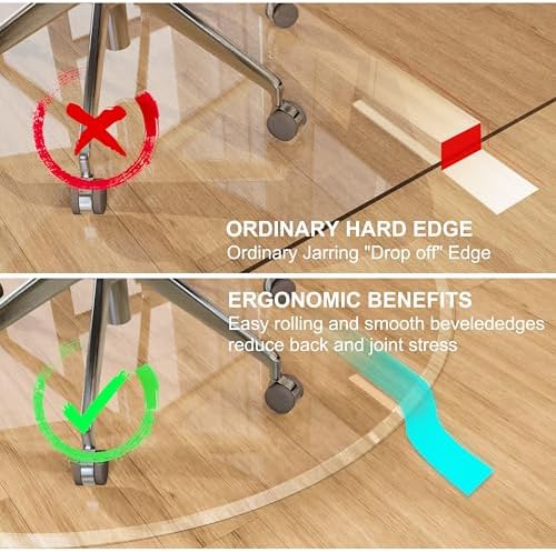 MESAILUP Beveled Edge 48" Round Chair Mat for Carpet or Hardwood Floor Crystal Clear, 48" x 48" for a Smooth Glide and Easy Roll On/Off, Heavy Duty and Non-Slip Floor Ultimate Clear Chair Mat