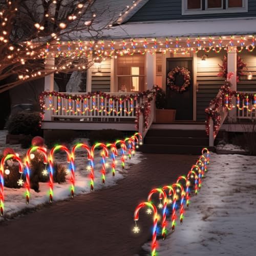 20 Pack Solar Candy Cane Pathway Lights, Multicolor Christmas Yard Decor