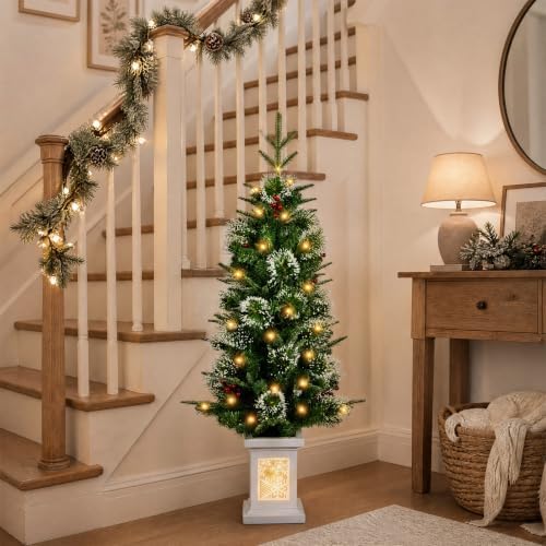 4ft Pre-Lit White Potted Artificial Christmas Tree