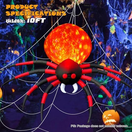 10FT Halloween Inflatables Spider Outdoor Decoration for Yard, Giant Blow Up Crawling Spider with LED Rotating Flame, Large Spider Prop for Halloween Party Garden Lawn Patio Outside House Window Decor