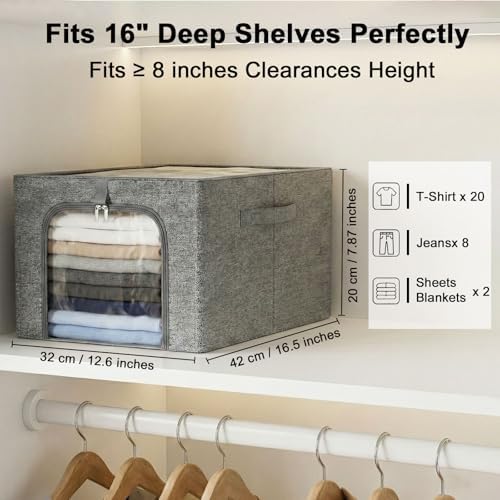 GoMaihe Baby Clothes Storage Bins with Metal Frame 27L 3-Pack Grey