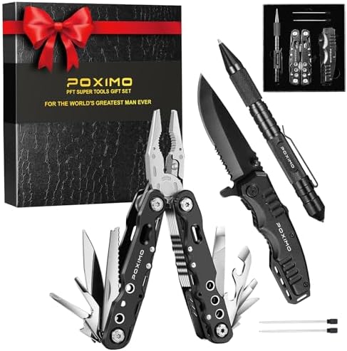 Multitool Gift Set for Men Dad Him, 3-in-1 EDC Survival Kit with 14 in1 Multi-Pliers, Pocket Knife & Tactical Pen | Premium Military-Grade Multi Tools for Camping, Car, Father’s Day, Dad Gifts