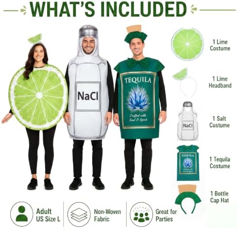 Hercicy 3 Pcs Tequila Lime Salt Halloween Costume Group Funny Set for Adult