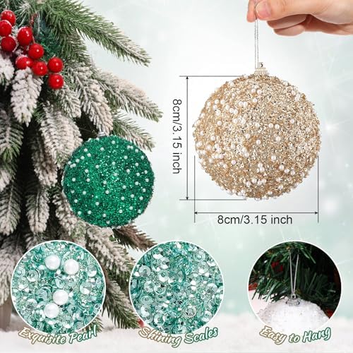 Lyrow 24 Pcs 3.15" Christmas Ball, White,Champagne Gold,Lake Blue,Green