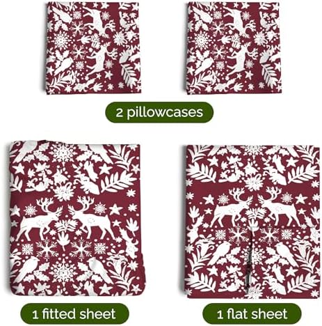 Christmas Sheet Set, Nordic, Festive Holiday Xmas Bedding Set - King Size