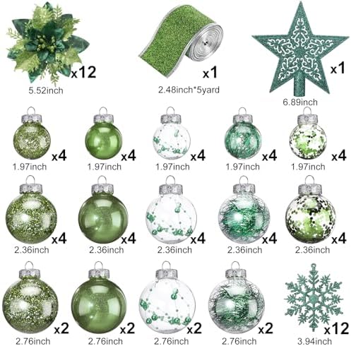 Jenaai Green 74 Pcs Christmas Ball Ornaments Tree Decorations