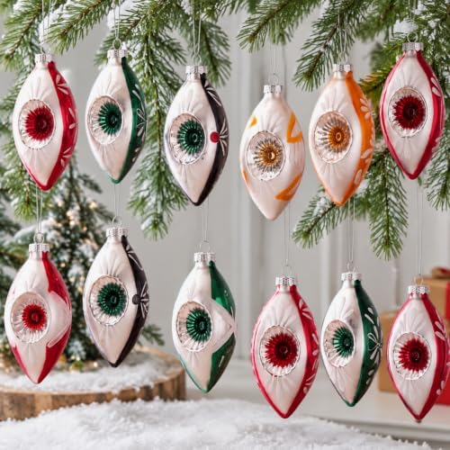 12 Pcs Vintage Glass Christmas Ornament Reflector Decor, Fresh