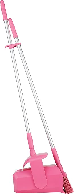 Remco - A Vikan Company 62501 Lobby Dustpan with Broom, Polypropylene/Polyester/Aluminum, 7" X 14" Bin, 37" Handle, Pink