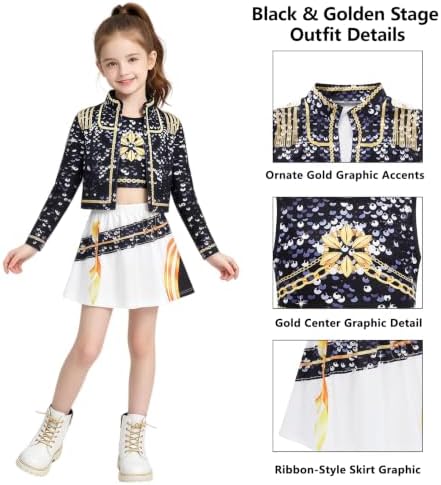 Pop Star Costume Kids Girls Golden Stage Outfit Halloween Costume Accessory