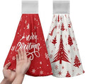 Merry Christmas Kitchen Hanging Towels Red Xmas Tree Hand Towels with Hanging Loop Fast Drying Hanging Towel Oven Stove Dish Washcloth Soft Absorbent Fingertip Bath Tie Towel Set of 2