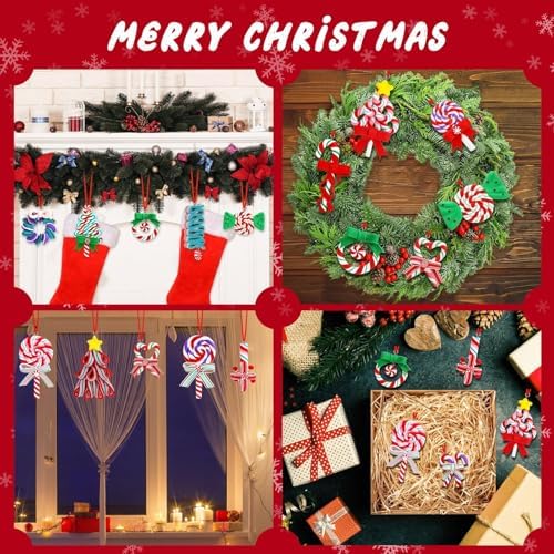 AUGSUN 16Pcs Christmas Lollipop Ornaments, Polymer Clay Peppermint Pendants