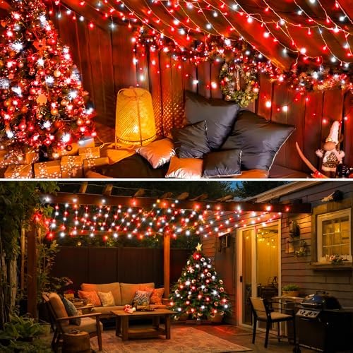KNONEW 403ft 1000 LED Christmas String Lights Outdoor 8 Modes & Timer Fairy Light Plug in Waterproof for Xmas Yard Tree Wedding Party Holiday Decorations (Red and White)