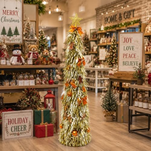 Christmas Tree 5FT Artificial Xmas Decor Pop Up with Decoration Silver-Gold