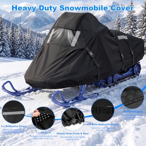 Snowmobile Cover, Sled Cover with Windproof Buckles 130" L x 51" W x 48" H