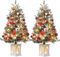 GarveeHome 3FT Prelit Christmas Tree with 78 Warm Lights & Red Berry, Artificial Xmas Trees with Snowman Light Box Base, for Home, Office, Fireside Christmas Decoration, Set of 2