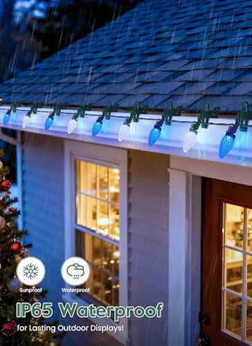 C9 Christmas Lights Outdoor, 102FT 150 LED String Lights with Spring Clips