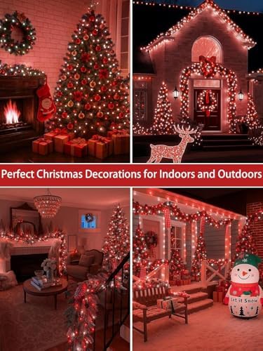 2 Pack 66FT 200 LED Christmas String Lights Outdoor Indoor Red and White