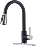 WOWOW Kitchen Faucets for Sink 1 or 3 Hole, High Arc Stainless Steel Kitchen Sink Faucet with Sprayer, Brushed Nickel and Black Faucet for Kitchen RV Laundry Sinks