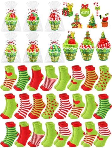Newcotte 24 Set Christmas Cupcake Socks Xmas Stocking Gifts for Women Men