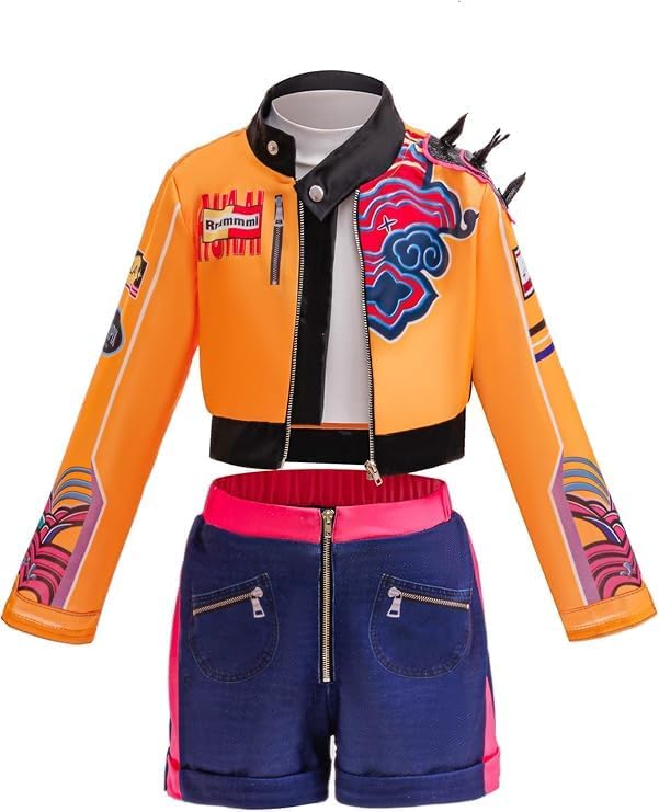 Girls Halloween Costume, Black and Yellow Polyester Top and Pants Set for Cosplay