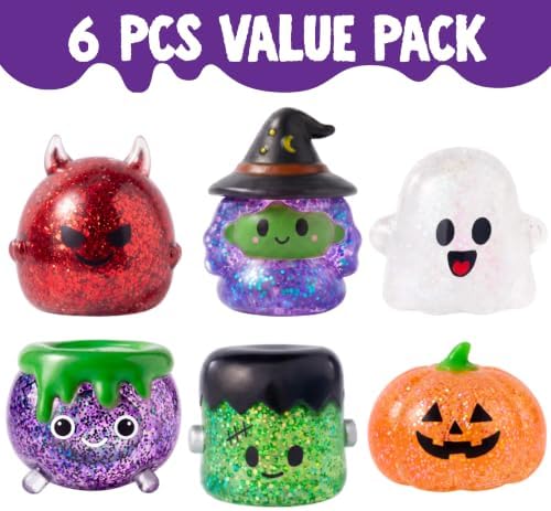 JOYIN 6 PCS Halloween Glitter Squishy Toys, Slow Rising Squishy Toys, Anxiety Relief Stress Balls, Sensory Toy for Kids Teens, Party Favors, Trick or Treating, Classroom Prize