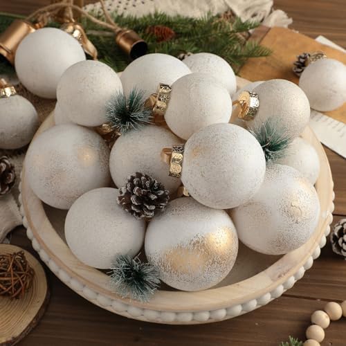 Yunlly 18 Pcs Neutral Christmas Ball Ornaments Ivory Xmas Tree Decor