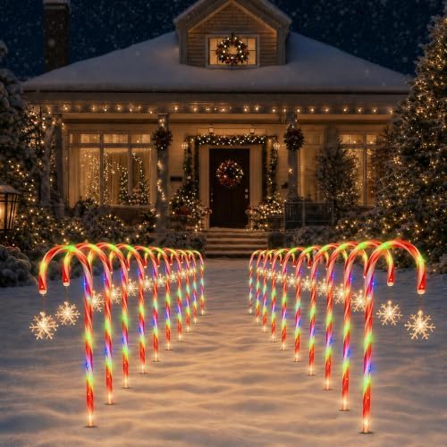 20 Pack Solar Candy Cane Pathway Lights, Multicolor Christmas Yard Decor