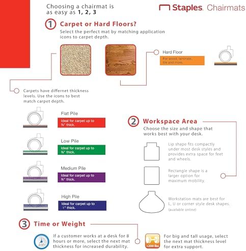 Staples Office Chair Mat, Clear, 45x53 Inch, Medium-Pile Carpet, with Lip