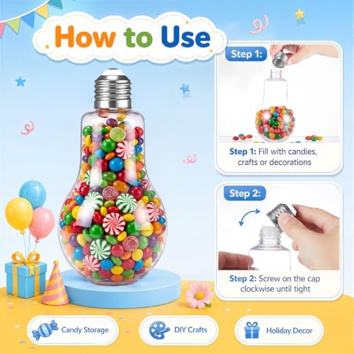 Tessco for you 36 Pcs 10.8 Oz/ 320 ml Plastic Light Bulb Jars, Sliver