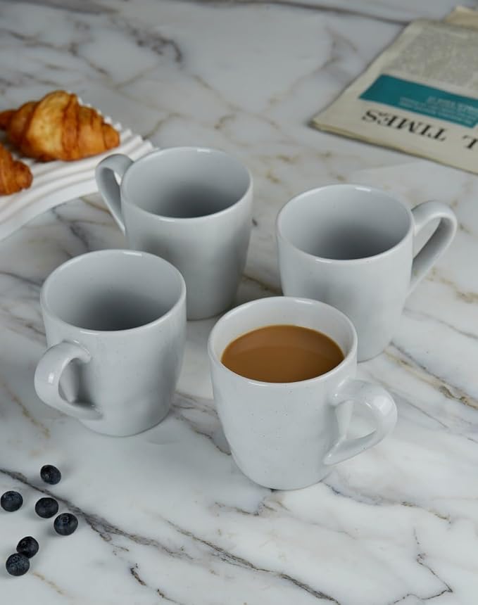 famiware Mars 4 Pieces Coffee Mug, 14oz Tea Mug, Catering Mugs with Handle for Coffee, Tea, Cocoa, Milk, Light Gray