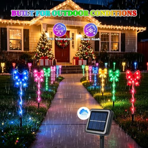 Solar 5PCS Christmas Bow 50LED Outdoor String Lights with Stakes Multicolor