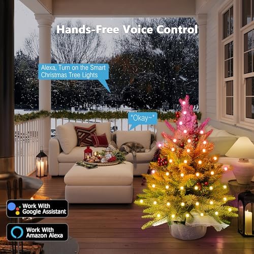 Brizled Smart Mini Christmas Tree, 22.8in DIY Smart-Lit Tabletop Tree with 75 LED RGB Lights, App/Voice Control 159+ Scenes Mini Xmas Tree USB C Music Small Tree Work with PD Power for Fireplace Desk