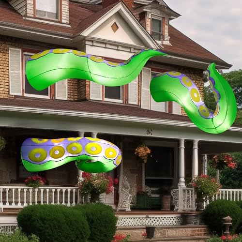 Joiedomi 3 Pcs Halloween Inflatables Green Octopus Tentacle Outdoor Decorations, Octopus Tentacle with Build-in LEDs Halloween Window Decoration with Light Blow Up for Yard Party Decors Outside