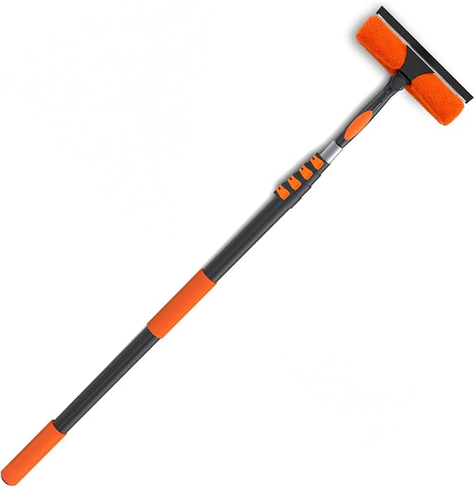 LAANPOLE 20FT Window Squeegee with Extension Pole, 2-in-1 Squeegee for Window Cleaning, Professional Cleaning Kit for Home with 12FT Telescoping Pole for Outdoor Indoor Use