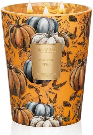 M&SENSE Pumpkin Spice Soy Candle, 35oz 3-Wick, Autumn Harvest Gift