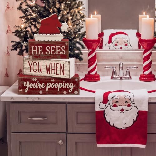 Moucuny 4 Pcs Christmas Bathroom Decorations, Funny Christmas Wooden Signs
