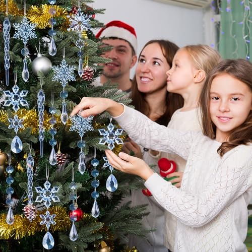 Crystal Christmas Tree Ornaments, Blue Acrylic Snowflake & Icicle, 18pcs