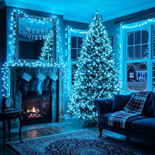 BrizLabs Teal Christmas Lights Outdoor 100 Count 19.7ft Incandescent Lights